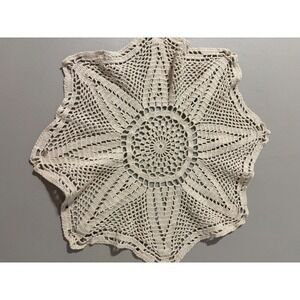 Vintage Handmade Crochet Doily‎ Table Runner Starburst Pattern Cream Cottagecore
